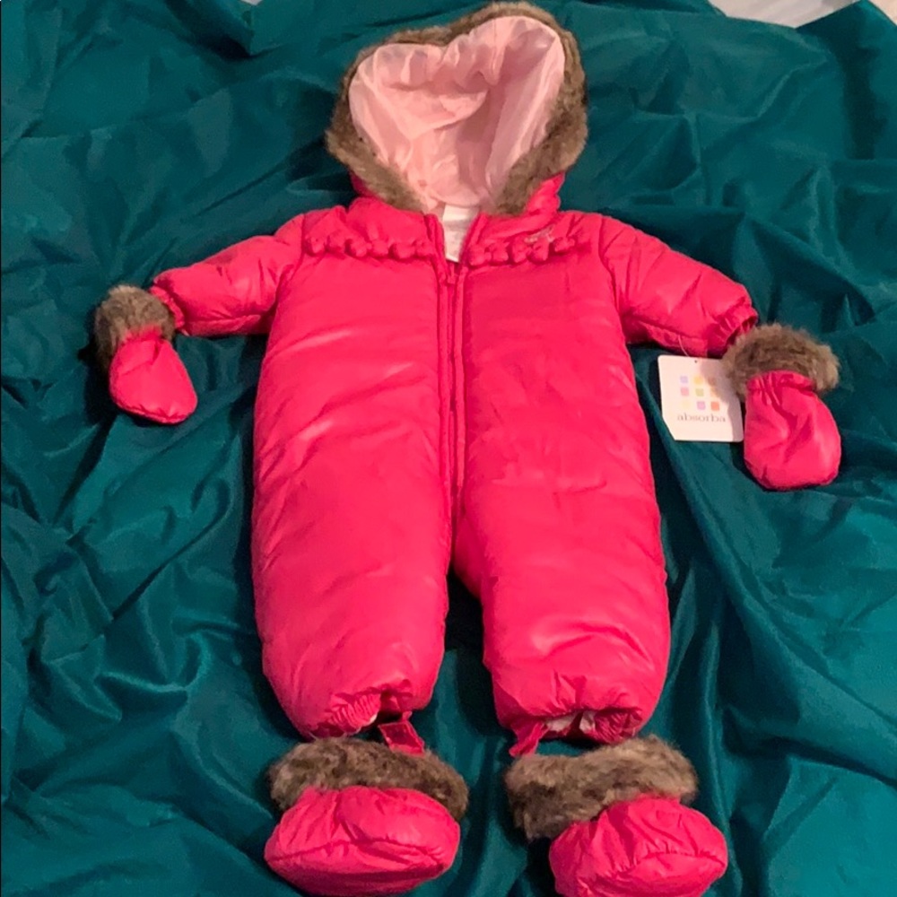 Pink snow suit, bright and cozy